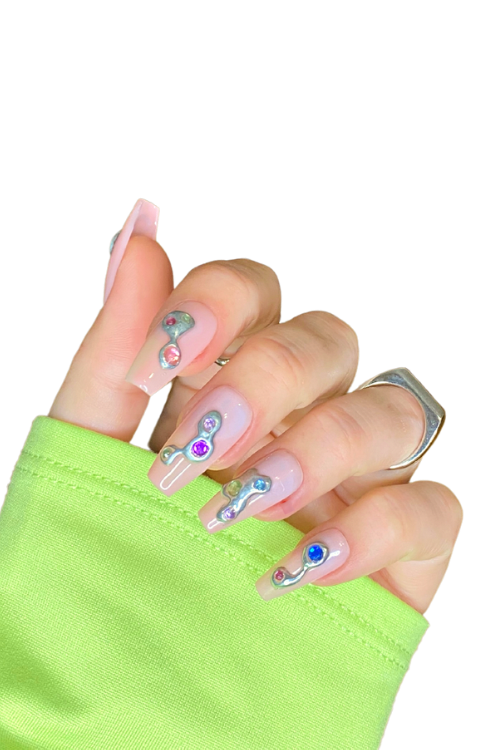 Press On Nails, 3D Nails, 3d Nail Art, Gem Nails, Silver Chrome Nails, Galaxy Nails