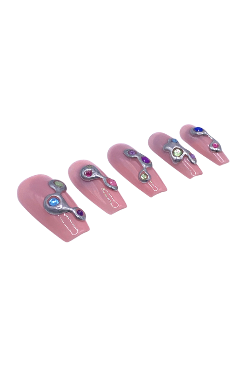 Press On Nails, 3D Nails, 3d Nail Art, Gem Nails, Silver Chrome Nails, Galaxy Nails