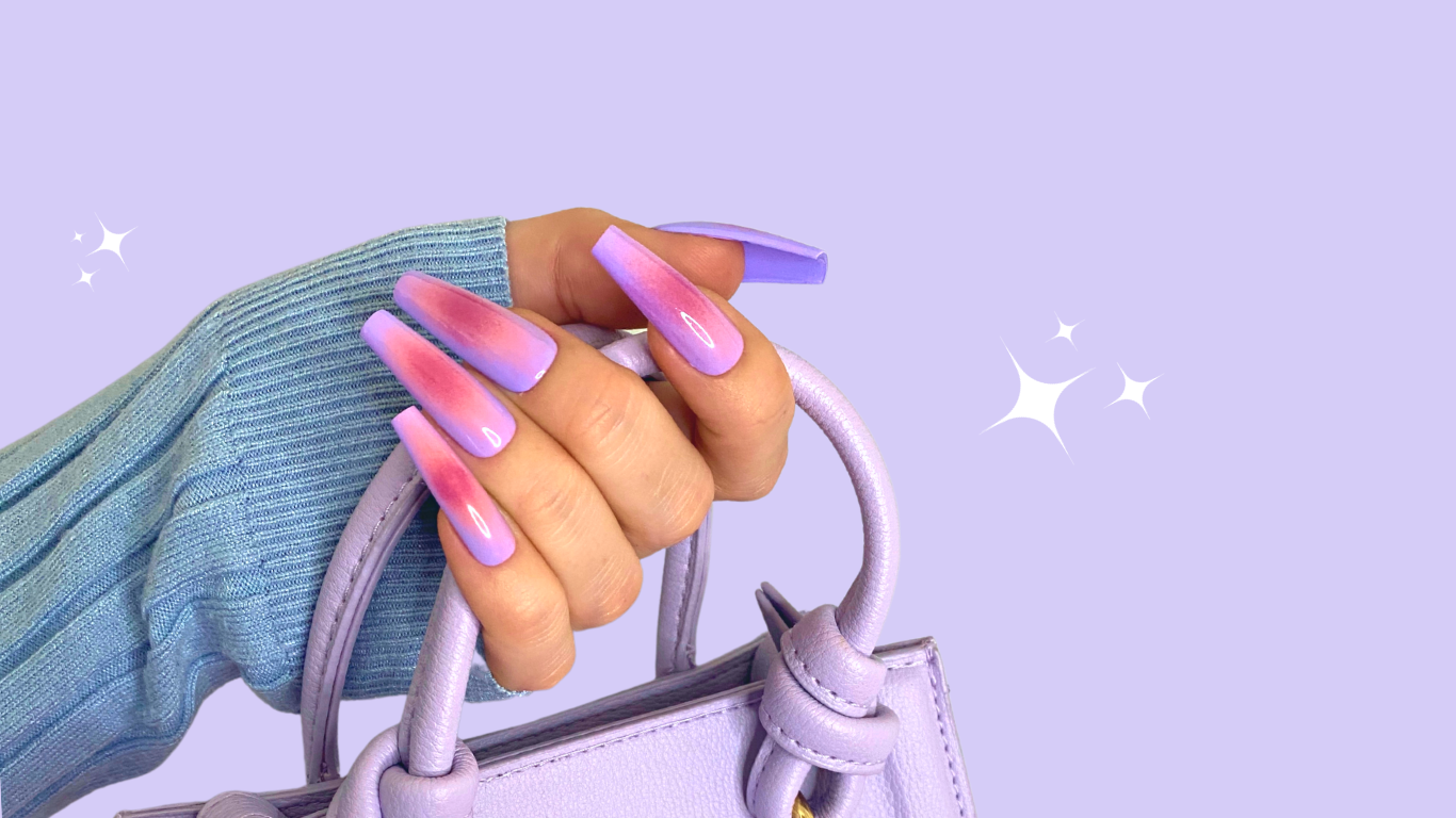 Press On Nails Aura Nails Airbrush Nails Purple Nails Long Coffin Press On Nails