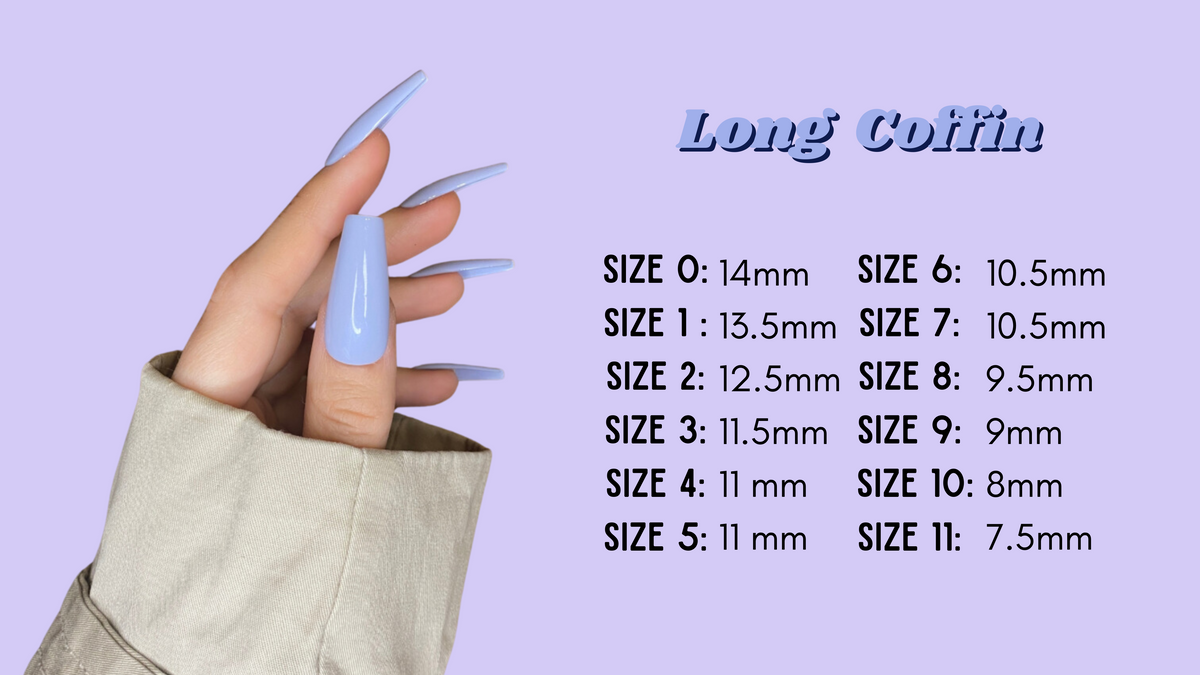 Long Coffin Press On Nails The Press On Nail Factory How to measure your nails Nail Chart Sizing kit
