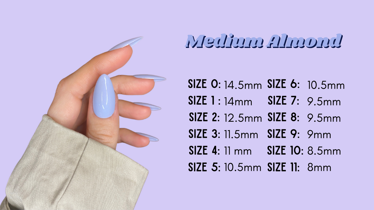 Medium Almond Press On Nails The Press On Nail Factory How to measure your nails Nail Chart Sizing kit