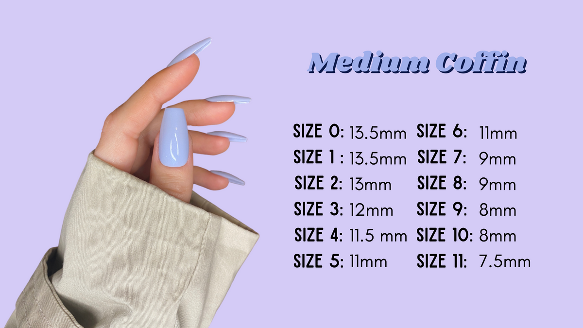Medium Coffin Press On Nails The Press On Nail Factory How to measure your nails Nail Chart Sizing kit