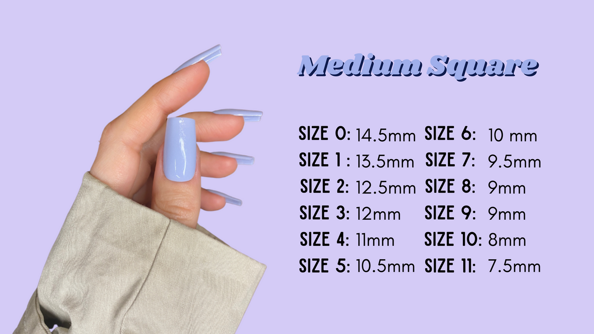Medium Square Press On Nails The Press On Nail Factory How to measure your nails Nail Chart Sizing kit
